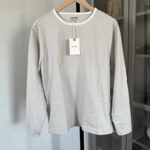 Knickerbocker Mod Stripe White Tan Long Sleeve Shirt XS NEW Mens Cotton Crewneck - Picture 1 of 6